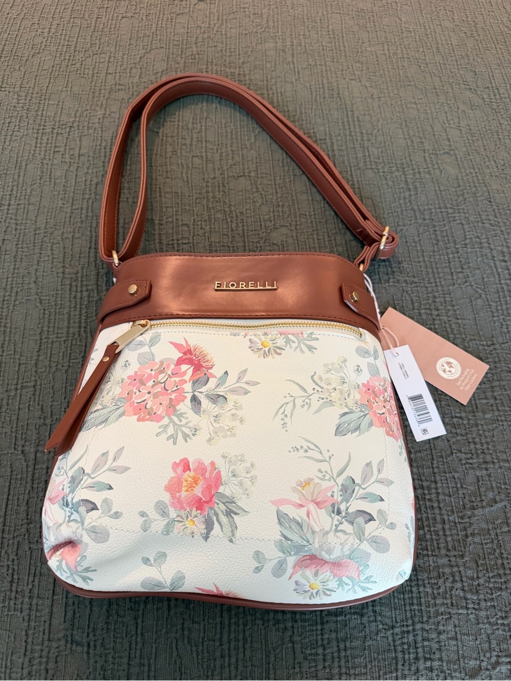 Fiorelli Cream Floral Crossbody with Brown Trim Summer Vacation